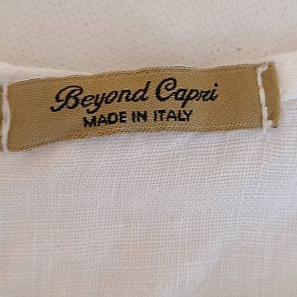 Beyond Capri Womens Linen Blouse Side Tie Quarter Sleeve Button White OS - Picture 4 of 13